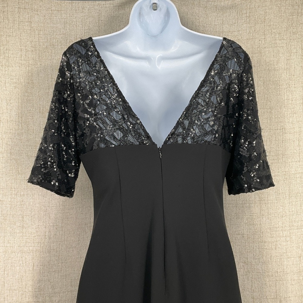Calvin Klein Sheath Dress Women  4 Black Sequin Sleeve V-Back Cocktail Evening - Picture 6 of 13
